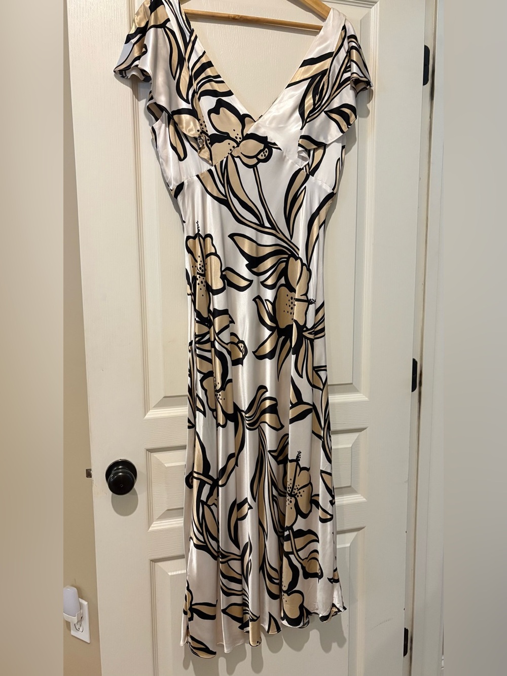 White House Black Market Cream Slip Dress with Black and Tan Floral Print